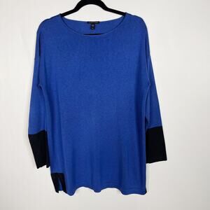 Eileen Fisher Small S Blue Gray Tencel Organic Cotton Silk Colorblock Sweater